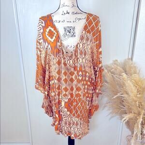 Mon & Jong Bali Boho Orange Patterned Cover Up Women's One Size